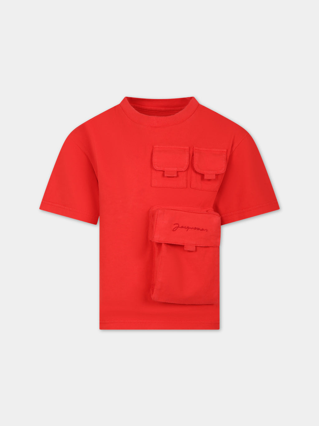 Red 'Bolso' t-shirt for kids with pockets