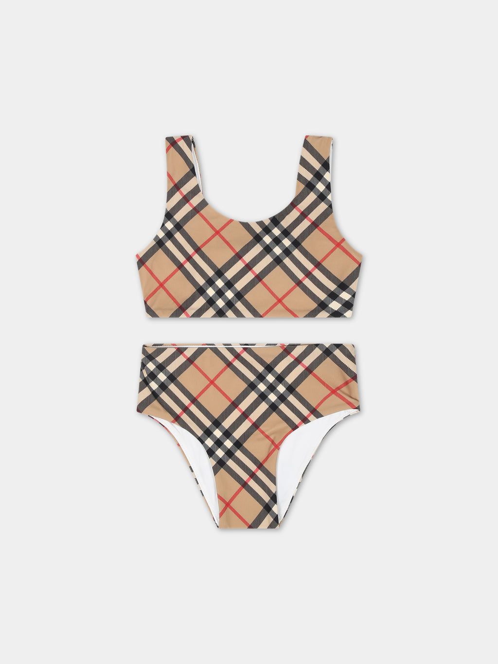 Beige bikini for baby girl with vintage check
