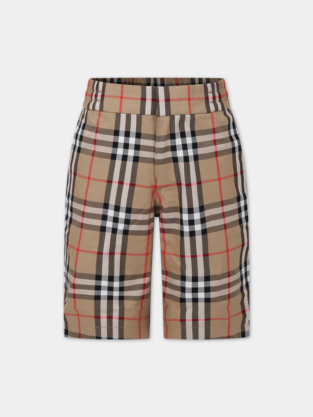 Beige shorts for boy with iconic all-over vintage check