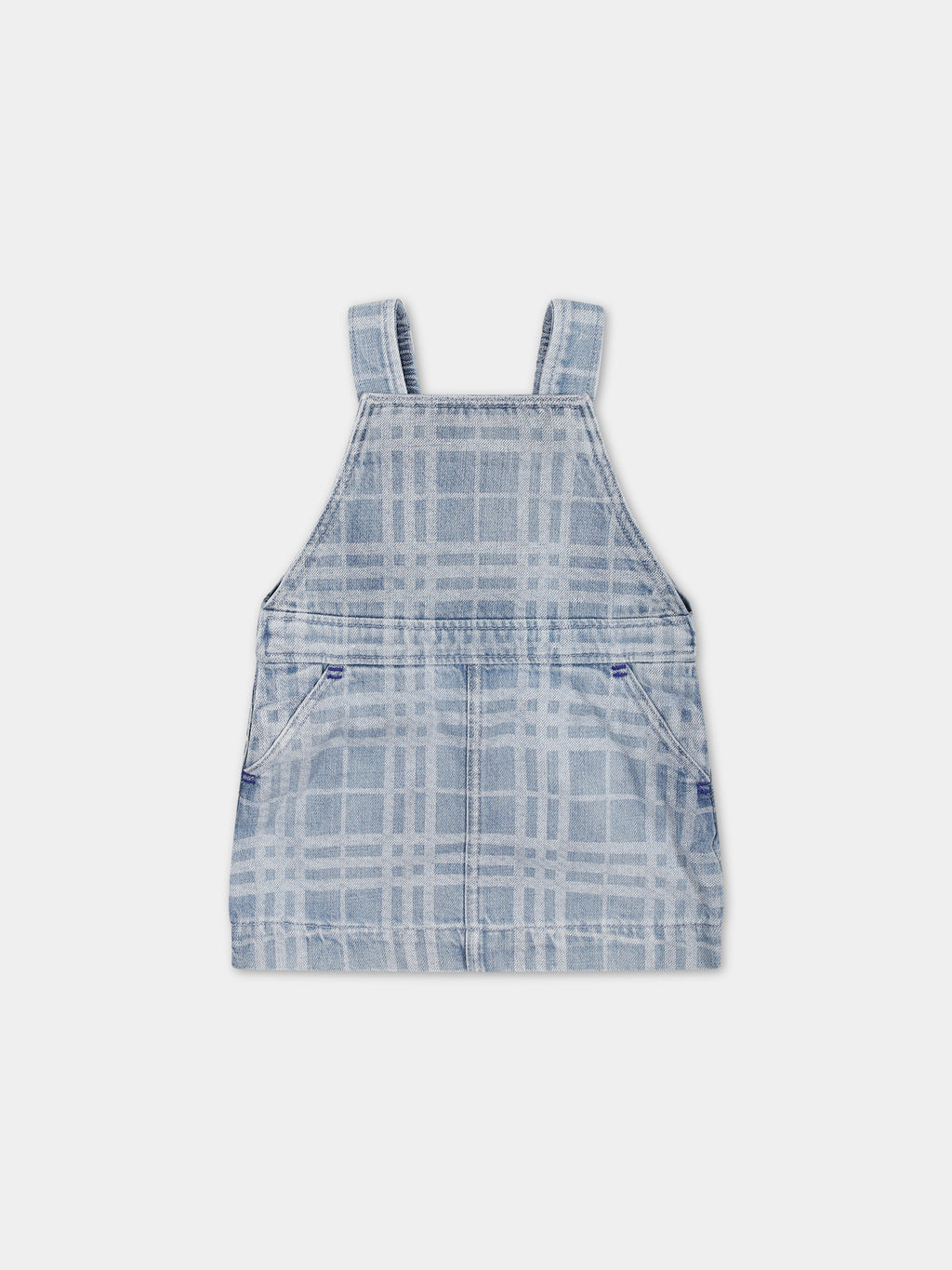 Denim dungarees for baby girl with iconic all-over check
