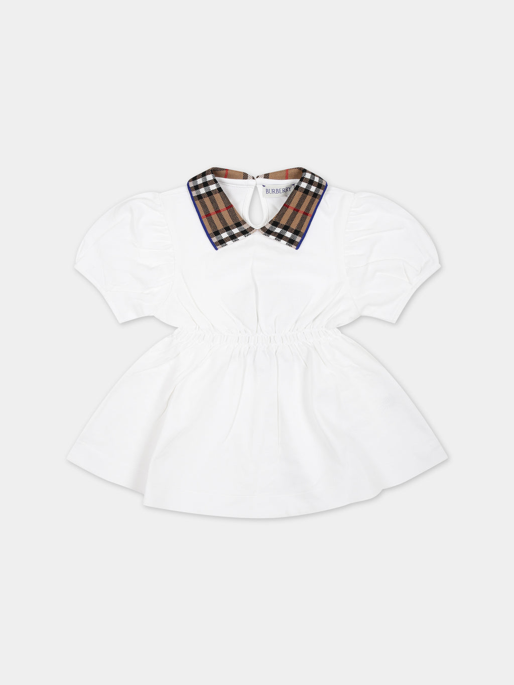 White dress for baby girl with vintage check on the collar