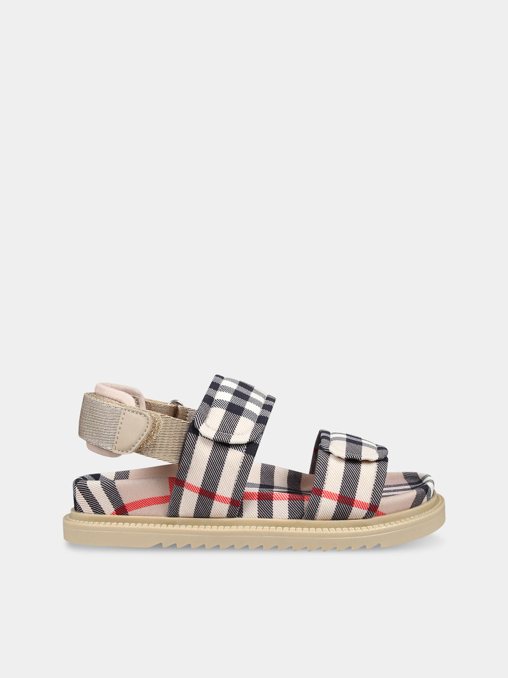 Beige sandals for kids with vintage check