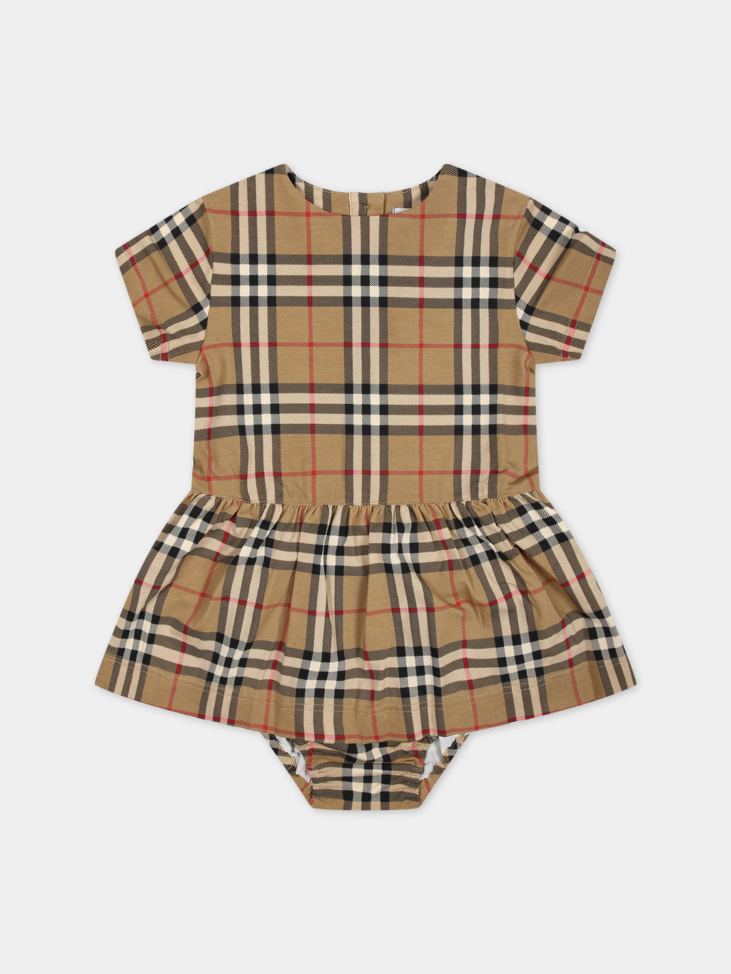 Beige dress for baby girl with iconic all-over vintage check