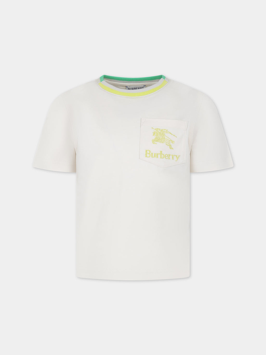 T-shirt beige per bambino con logo e cavaliere equestre
