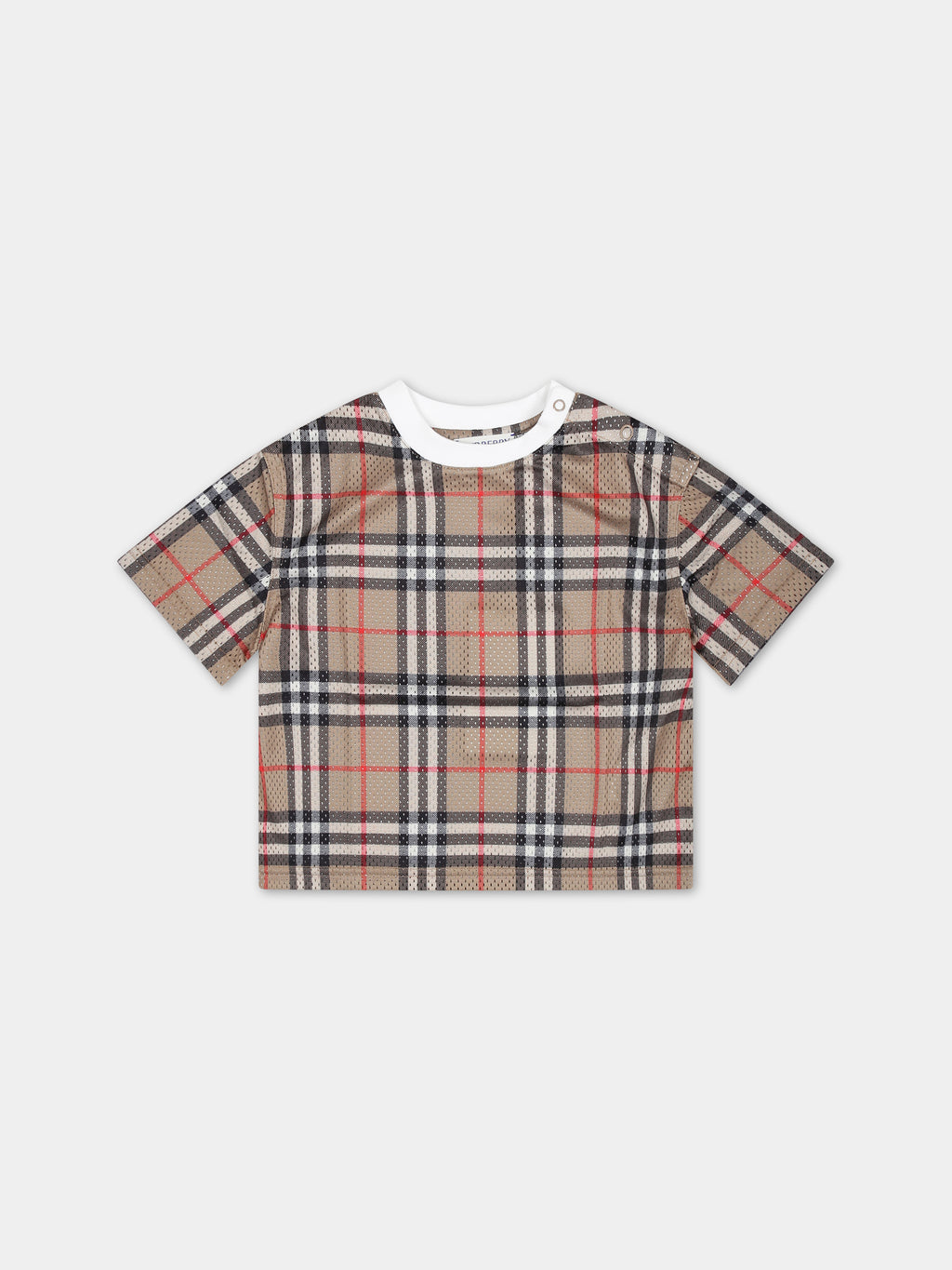 Beige T-shirt for baby boy with iconic vintage check