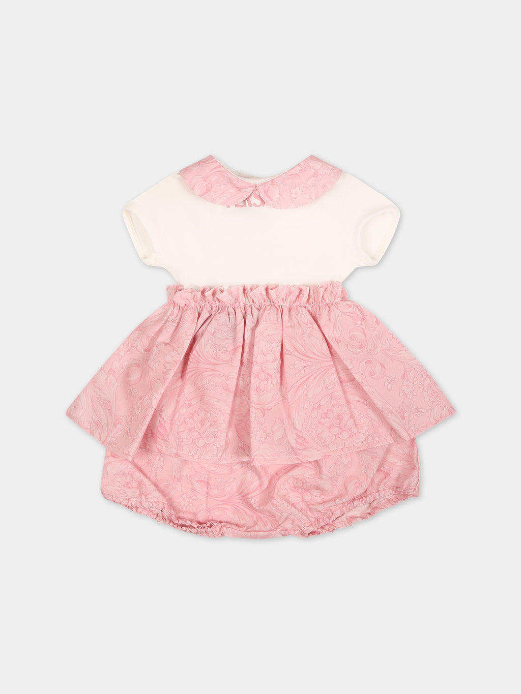 Pink dress for baby girl with baroque print