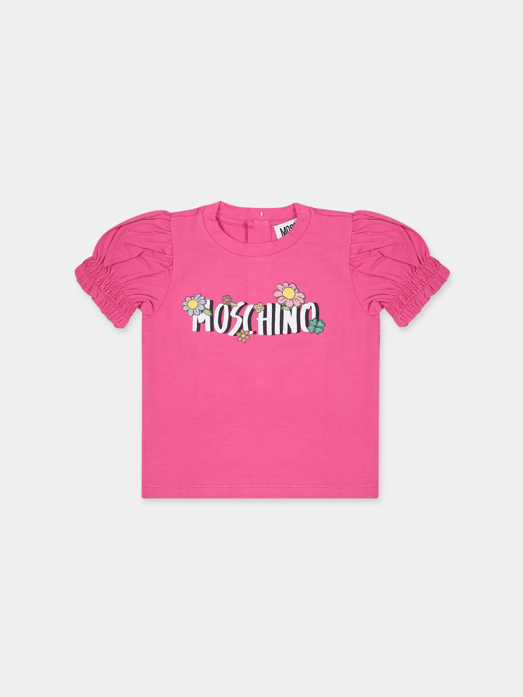 T-shirt fuchsia pour bébé fille avec logo et fleurs