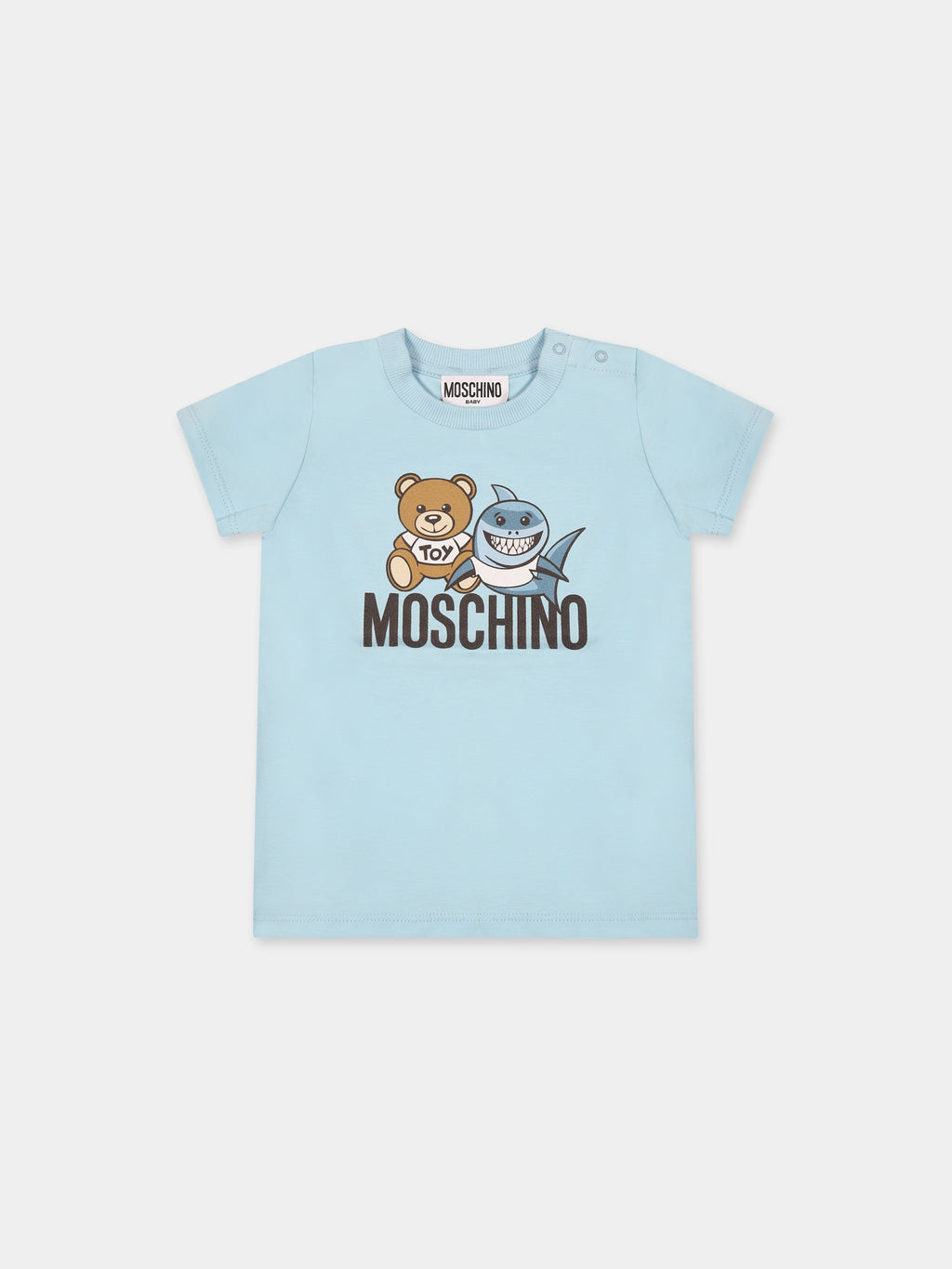 Light blue dress for baby girl with Teddy Bear and logo