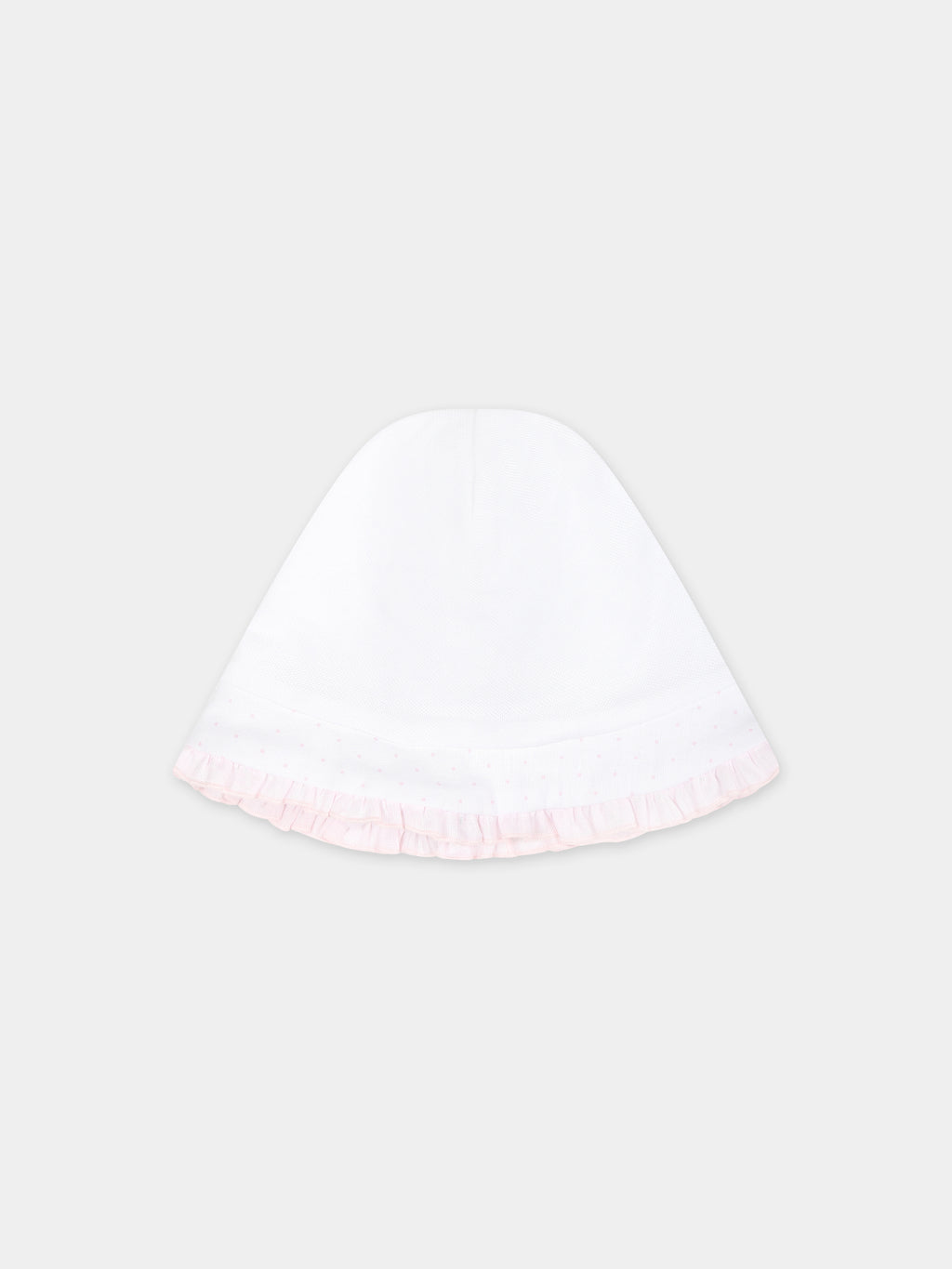 White hat for baby girl with pink polka dots