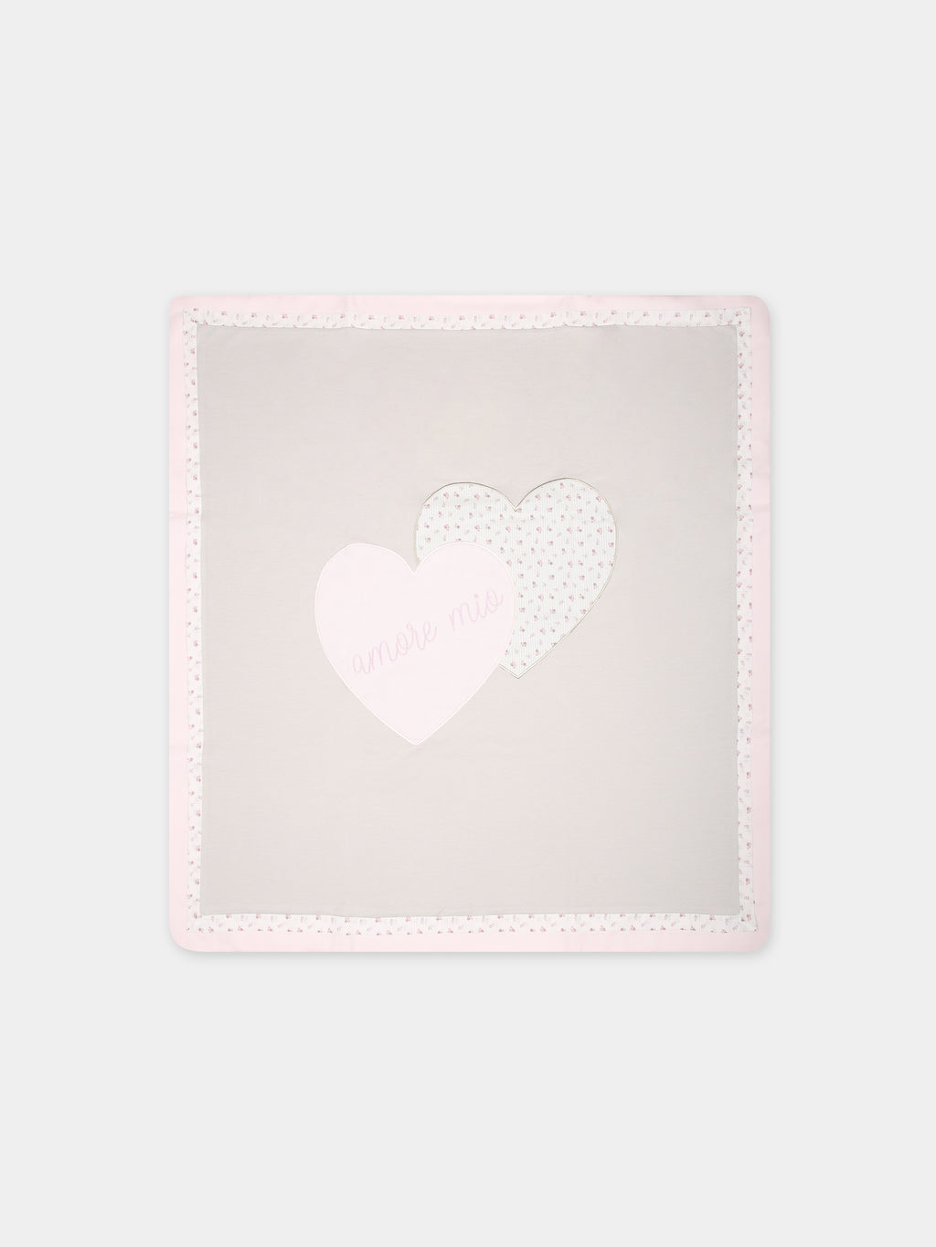Beige blanket for baby girl with hearts and writing