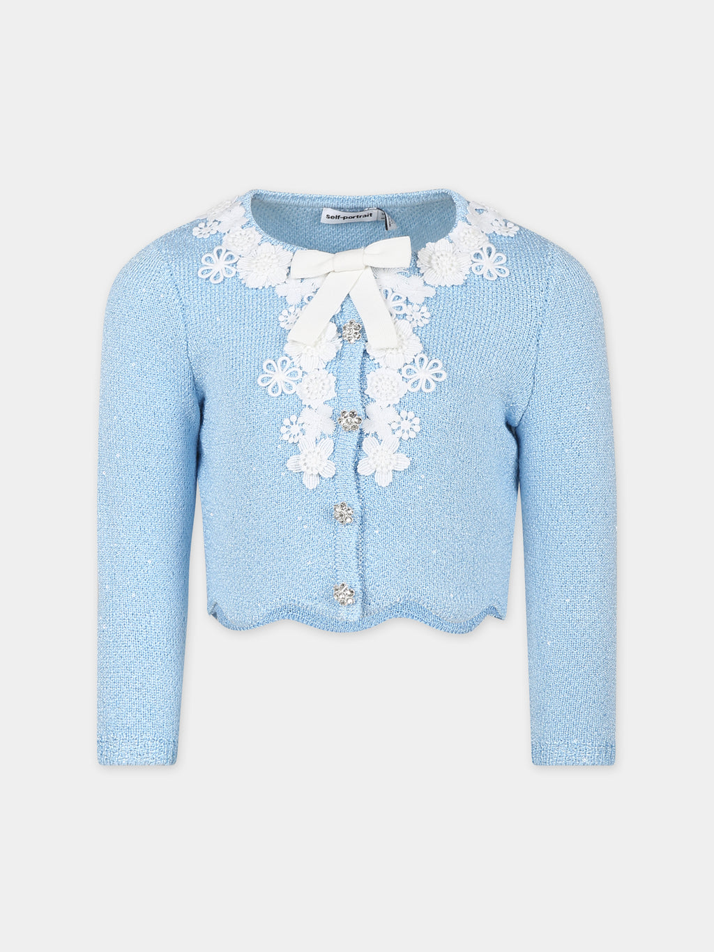 Cardigan celeste in maglia per bambina con paiettes