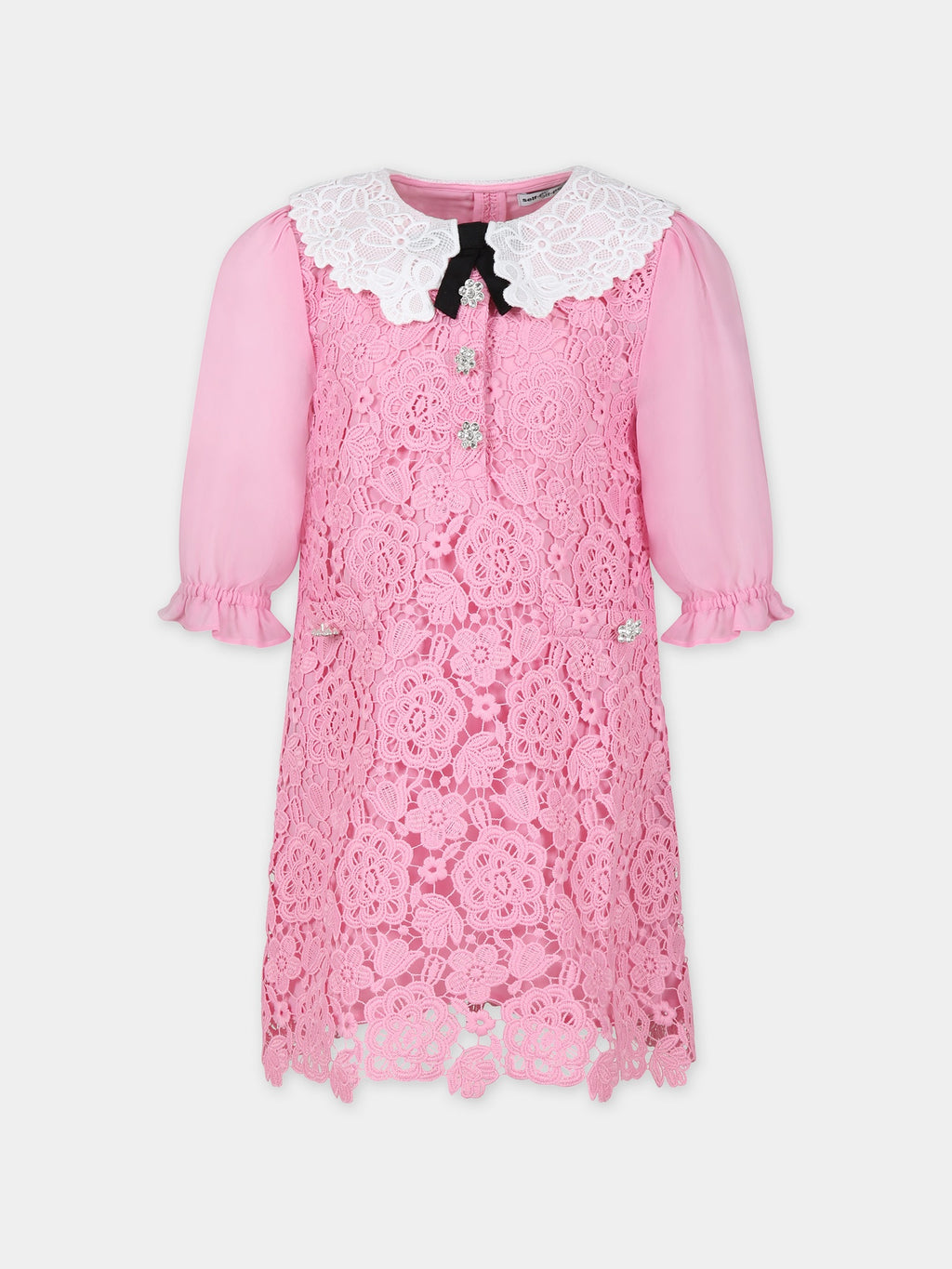 Vestito elegante rosa per bambina in pizzo macramé