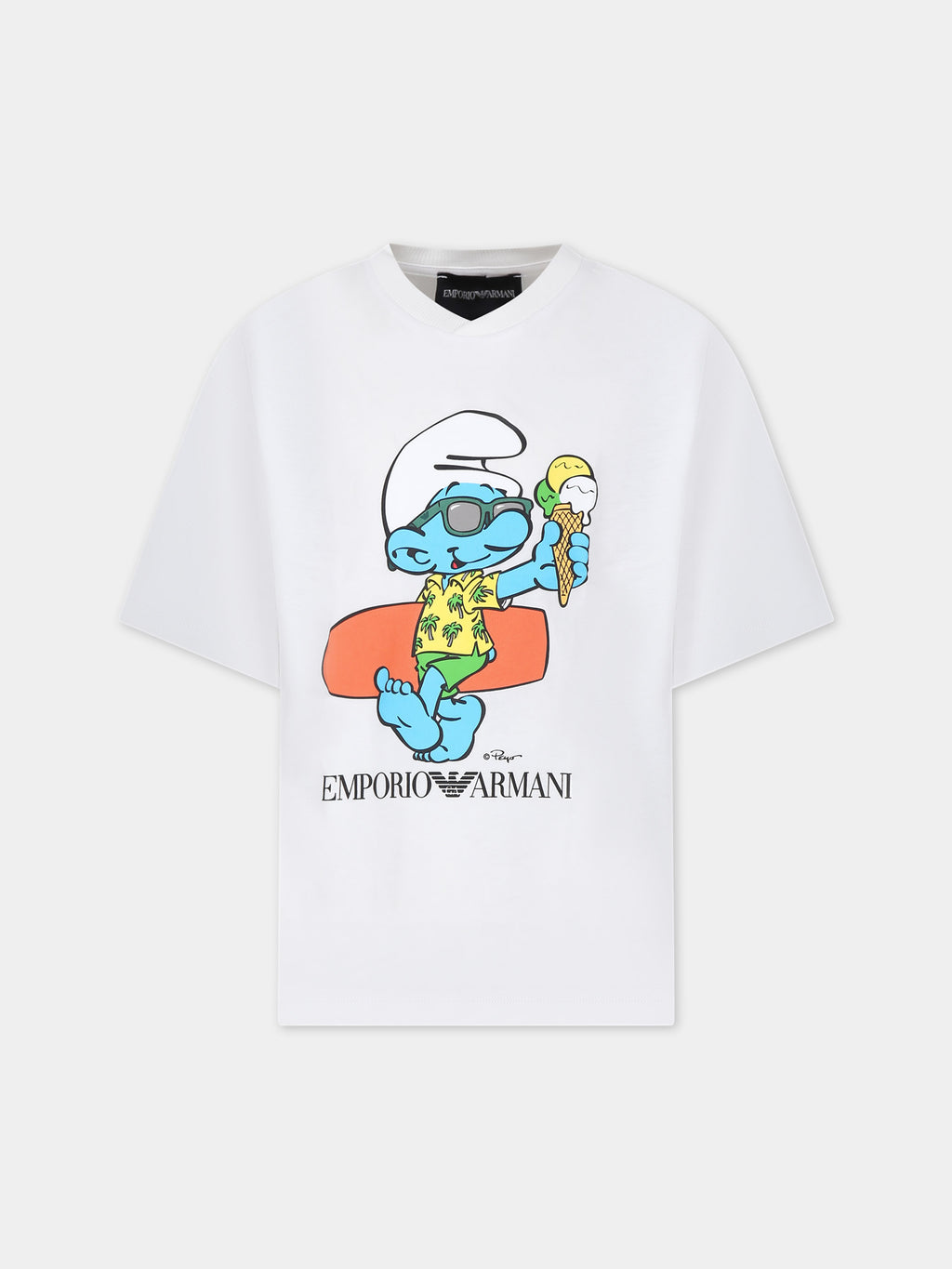 White t-shirt for boy with Smurf print