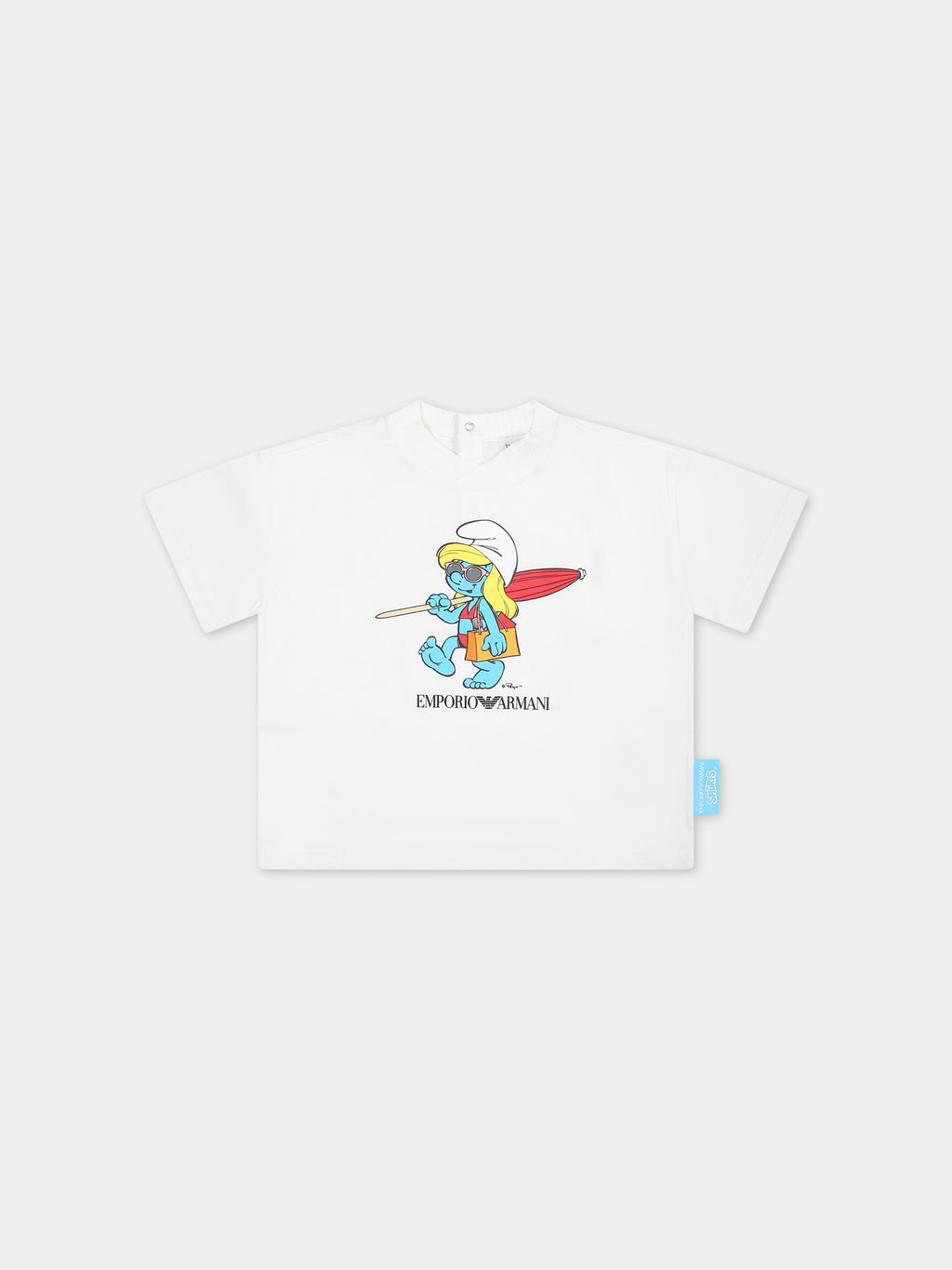 White t-shirt for baby girl with The Smurfs