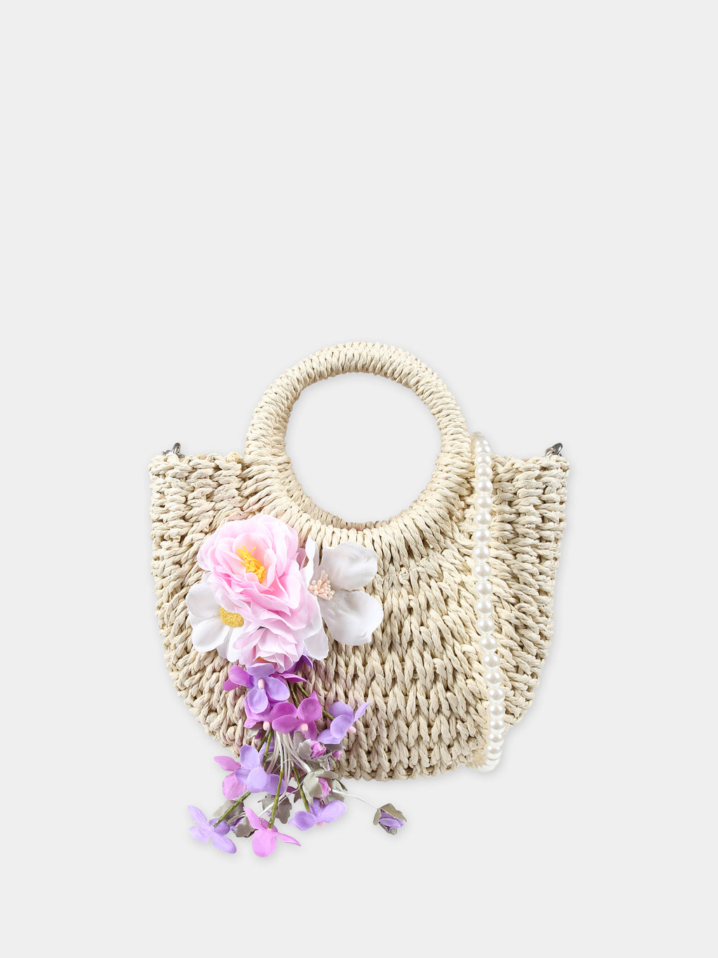 Beige bag for girl with bouquet
