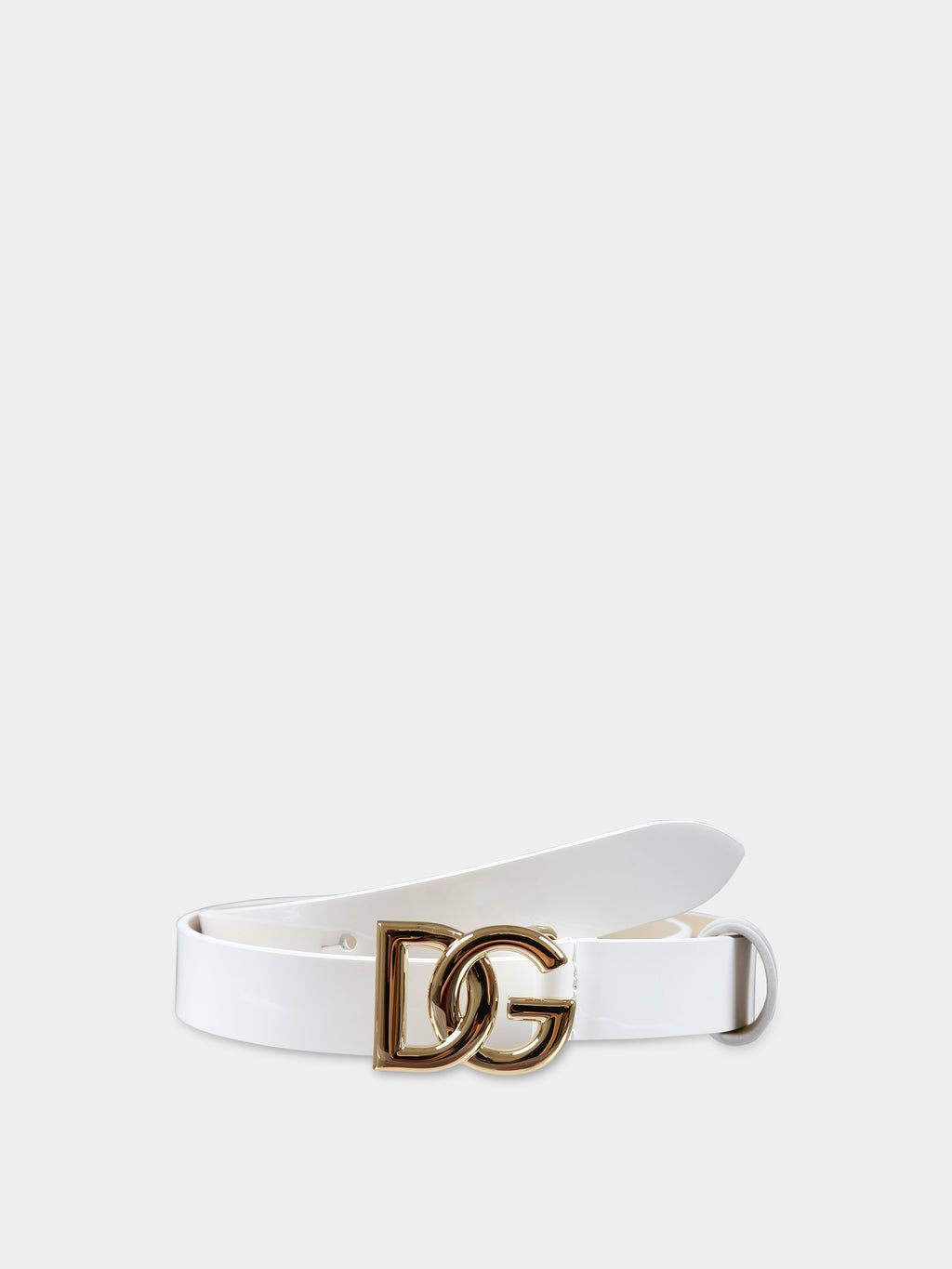 White patent leather belt for girl with logo