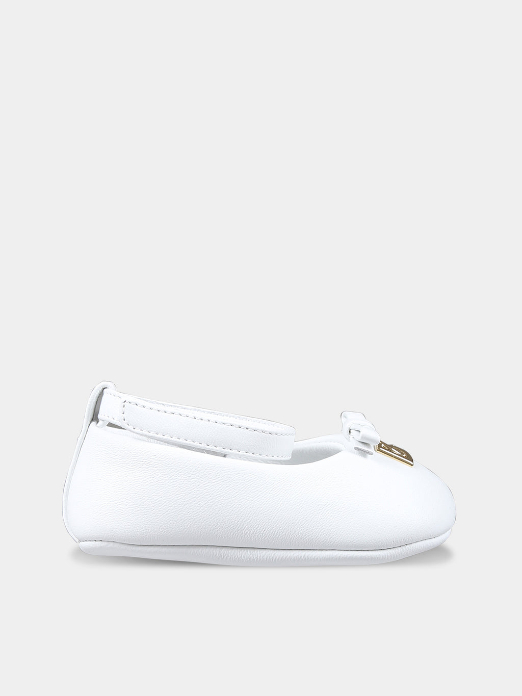 White ballet flats for baby girl with logo