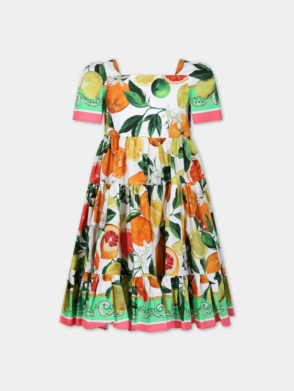Multicolor elegant dress for girl with an Italian Holiday print
