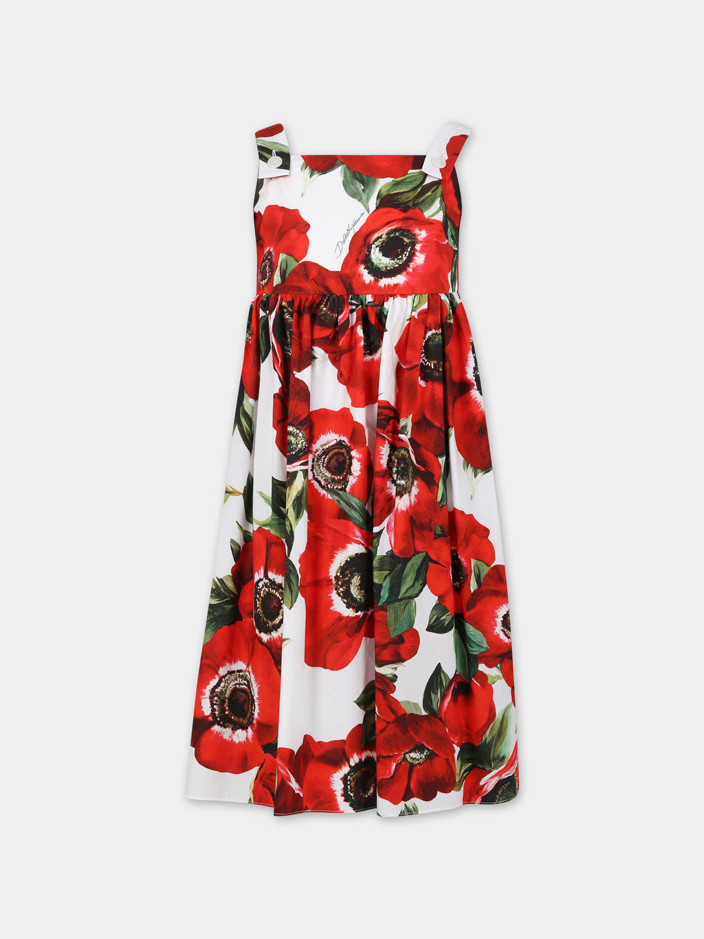 Red dress for girl with poppies print