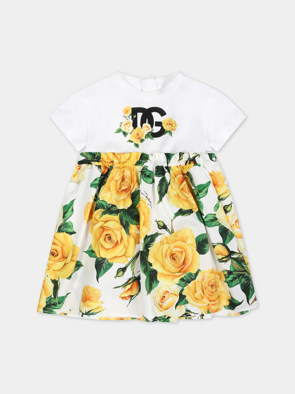 White casual dress for baby girl with flowering pattern