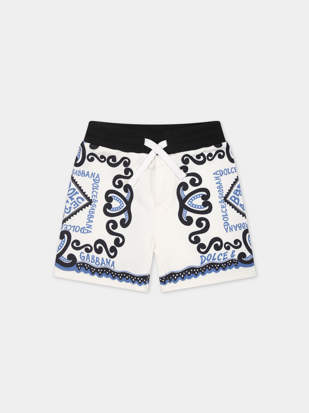 White shorts for baby boy with bandana print and logo