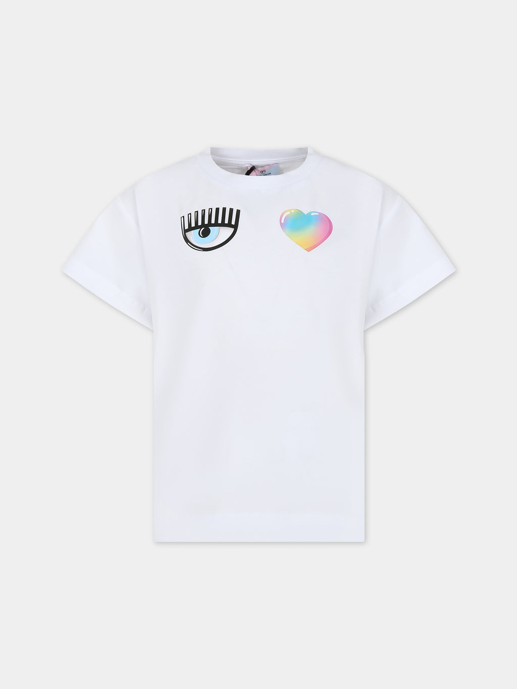 White t-shirt for girl with flirting eyes and heart