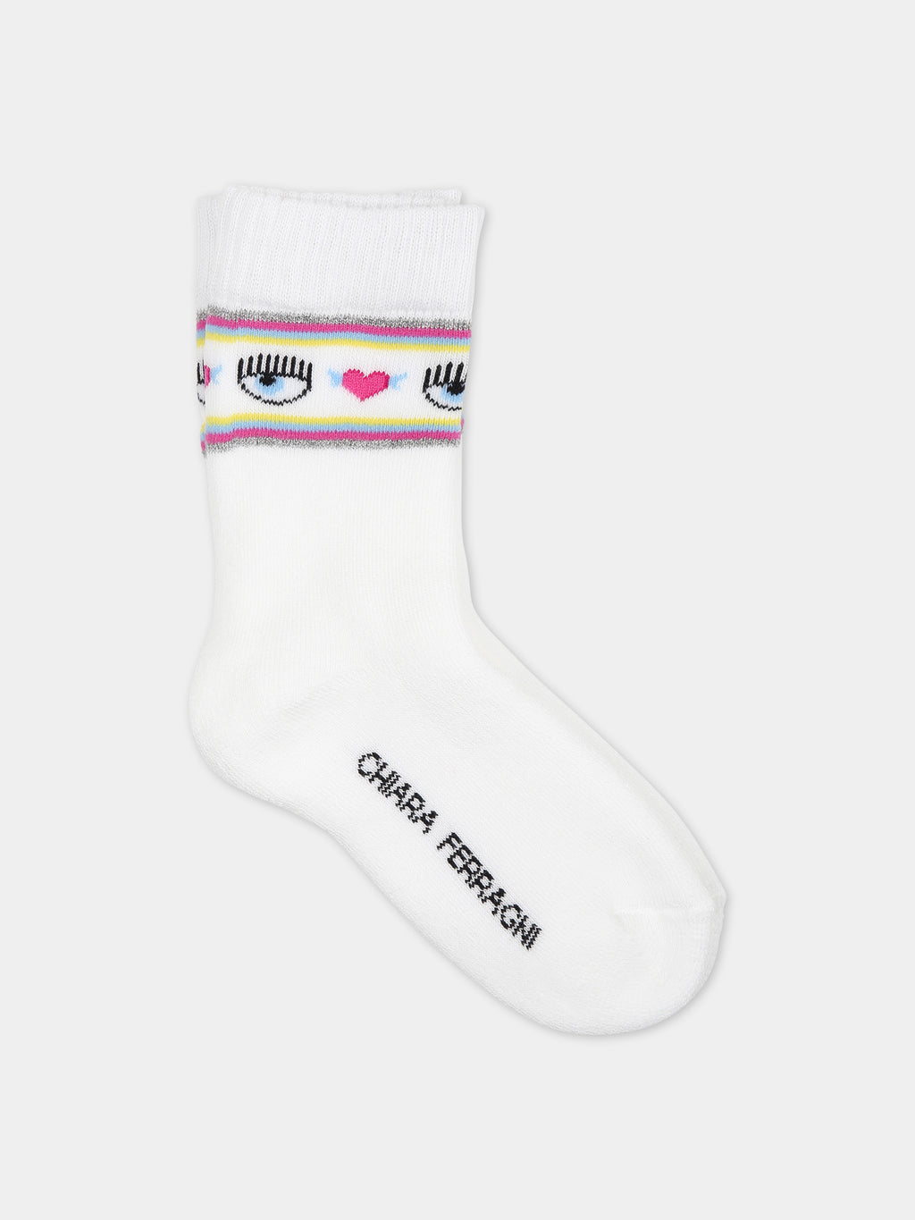 Chaussettes blanches pour filles avec yeux et cœurs flirteurs