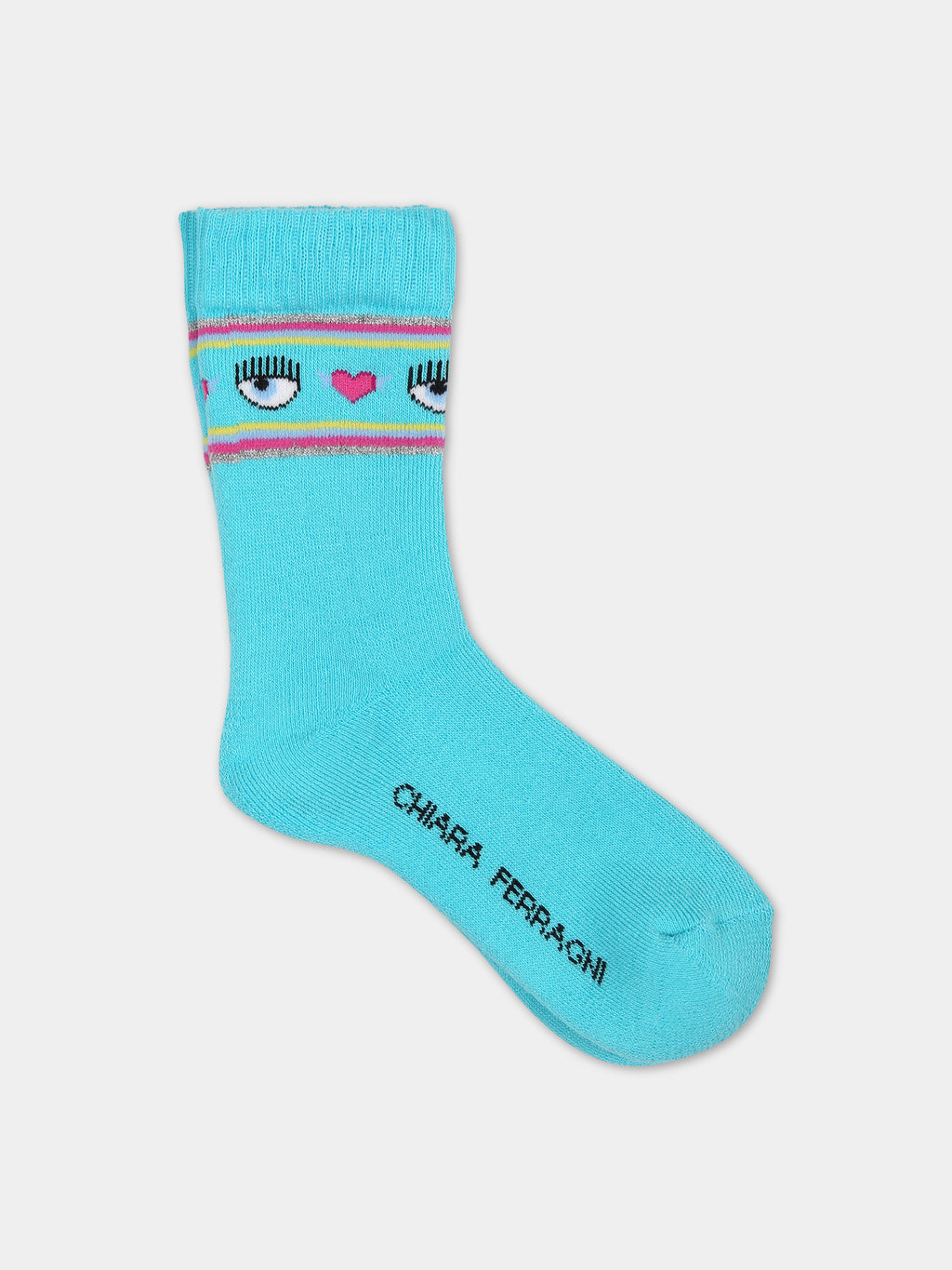 Chaussettes bleu clair pour filles avec yeux et cœurs flirteurs