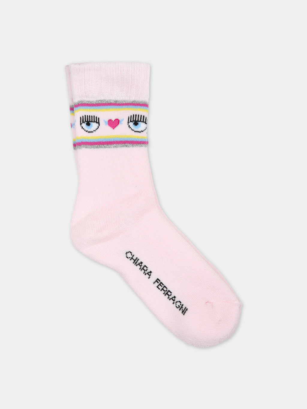 Pink socks for girl with flirting eyes and hearts