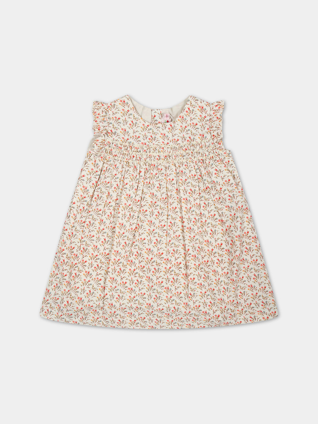 Beige dress for baby girl with floral pattern