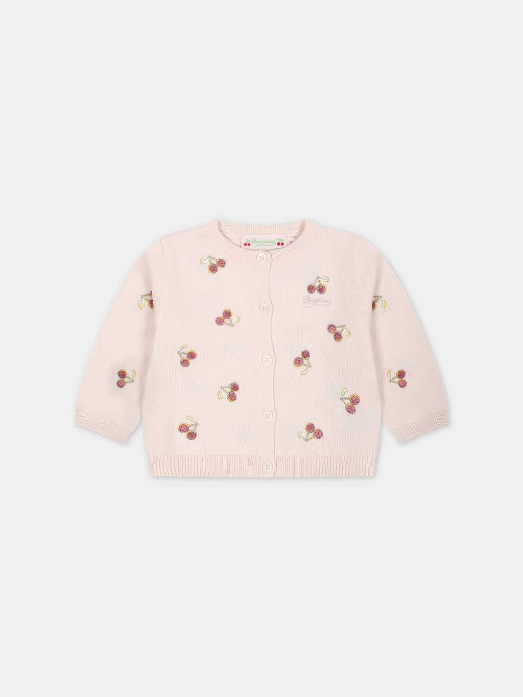 Cardigan rosa per neonata con ciliegie