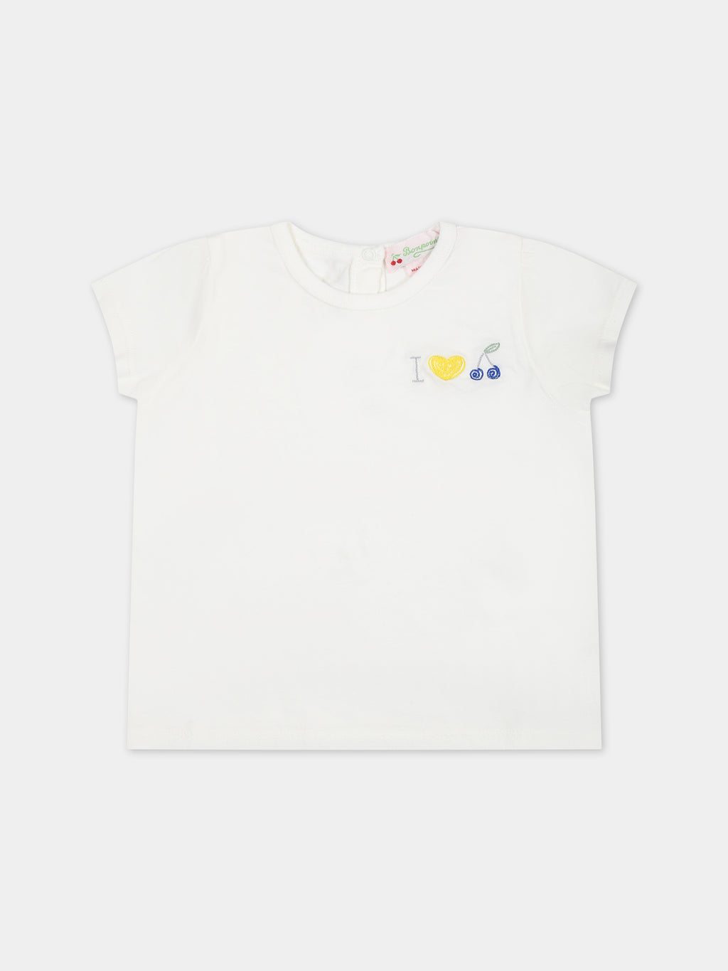 T-shirt bianca per neonata con ricami