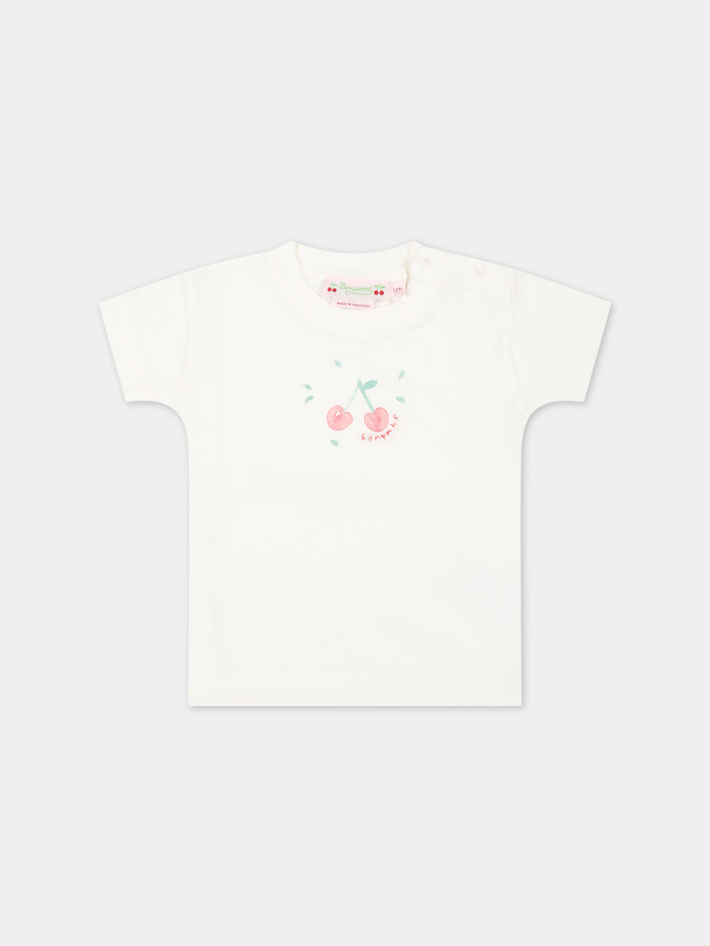 T-shirt bianca per neonata con ciliegie iconiche