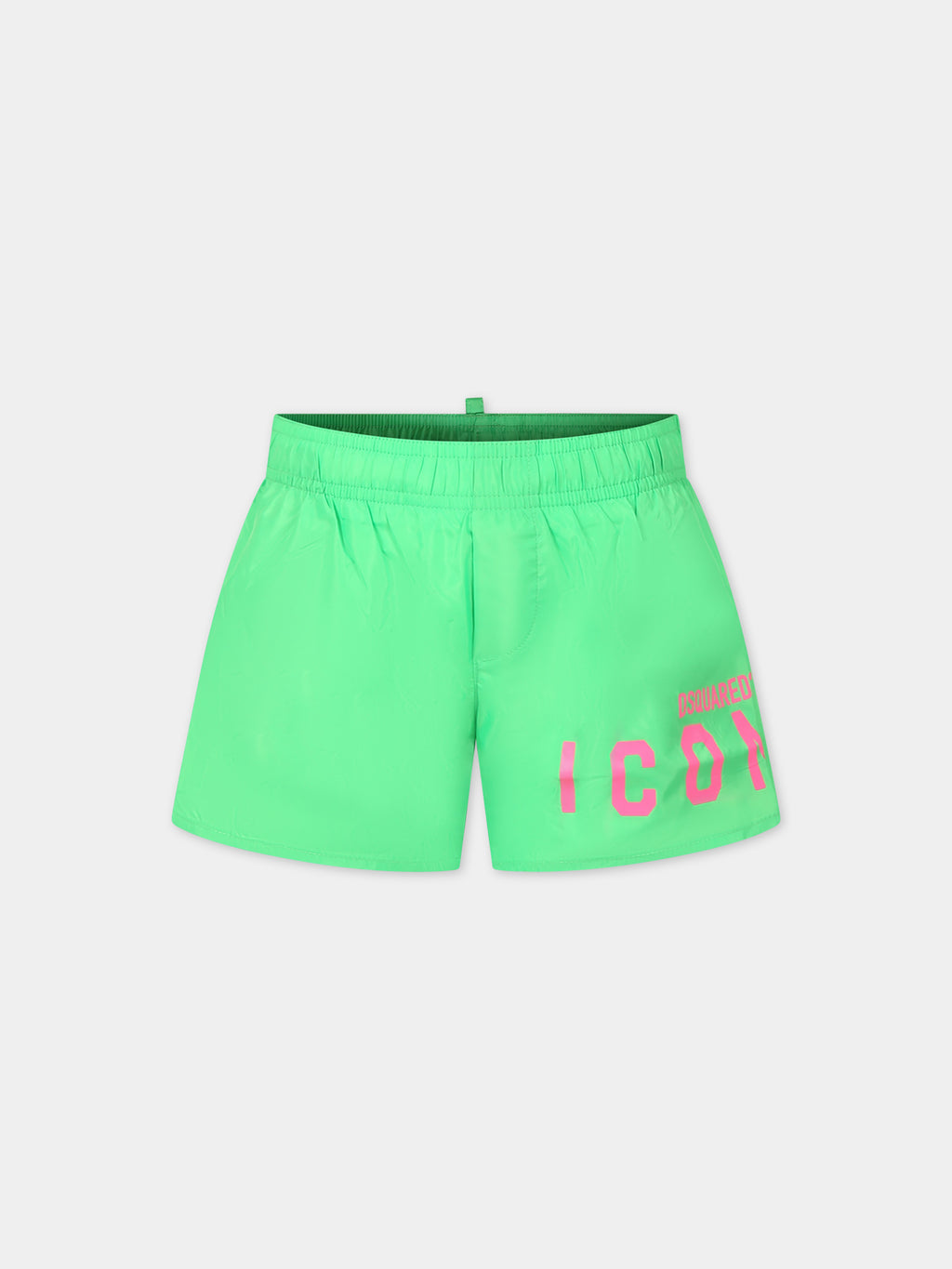 Green swim shorts for boy with logo