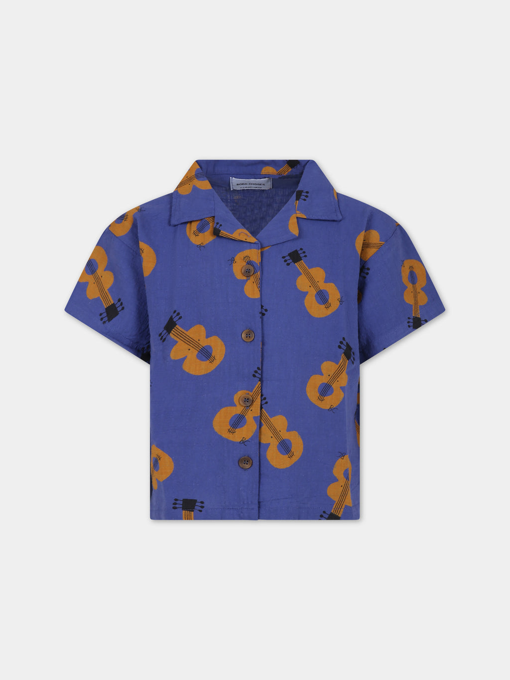 Blue shirt for kids with all-over guitars