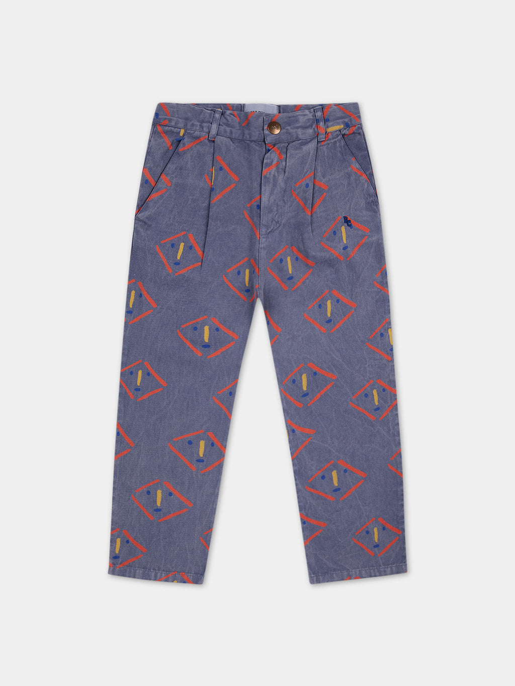 Purple trousers for kids with multicolor pattern