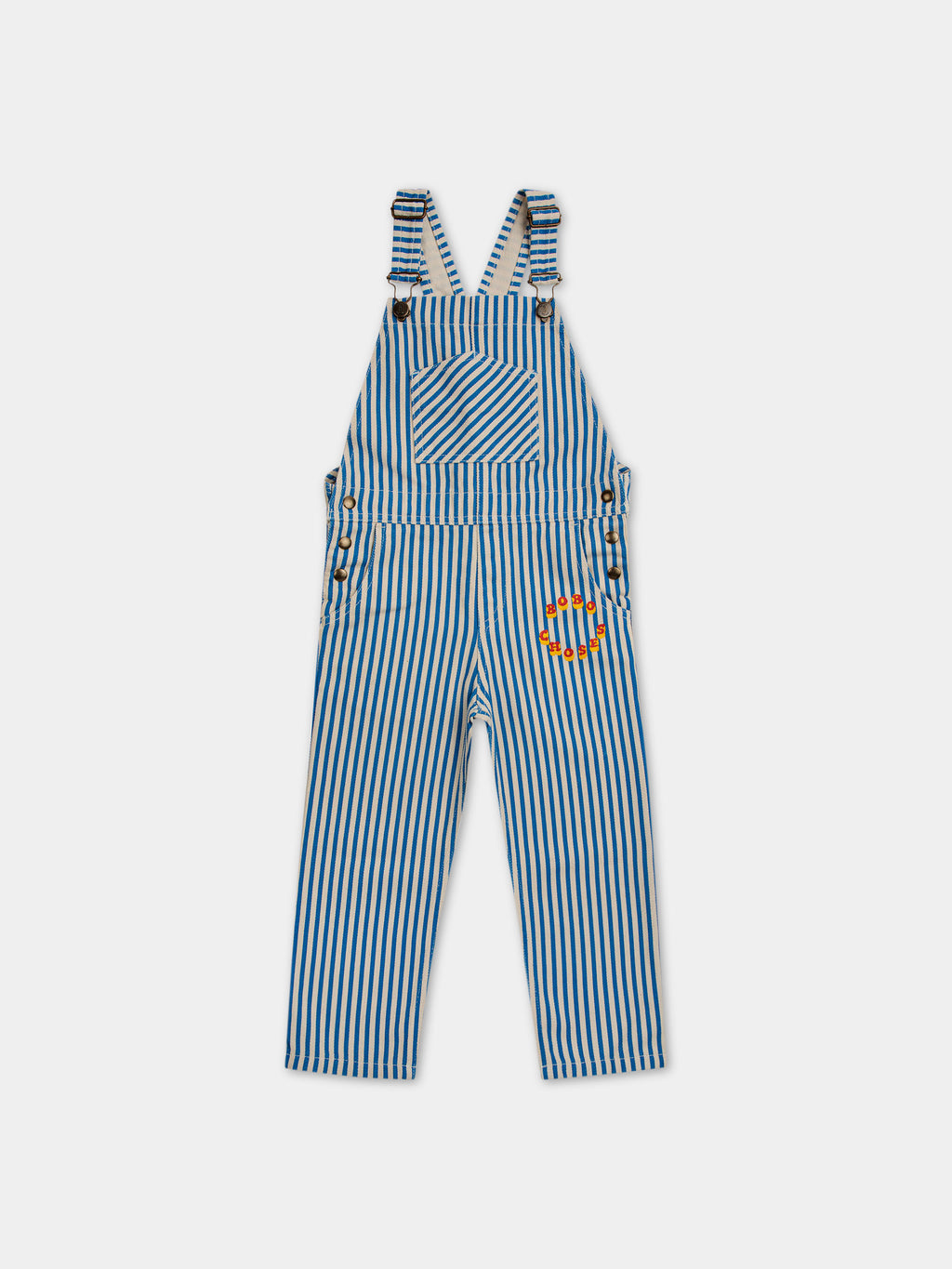 Blue dungarees for boy with stripes and logo