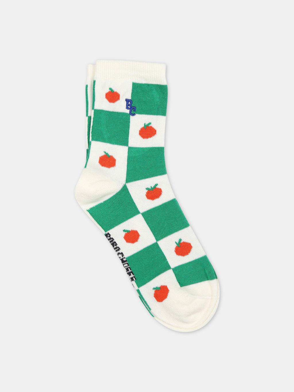 Green socks for kids with tomatoes