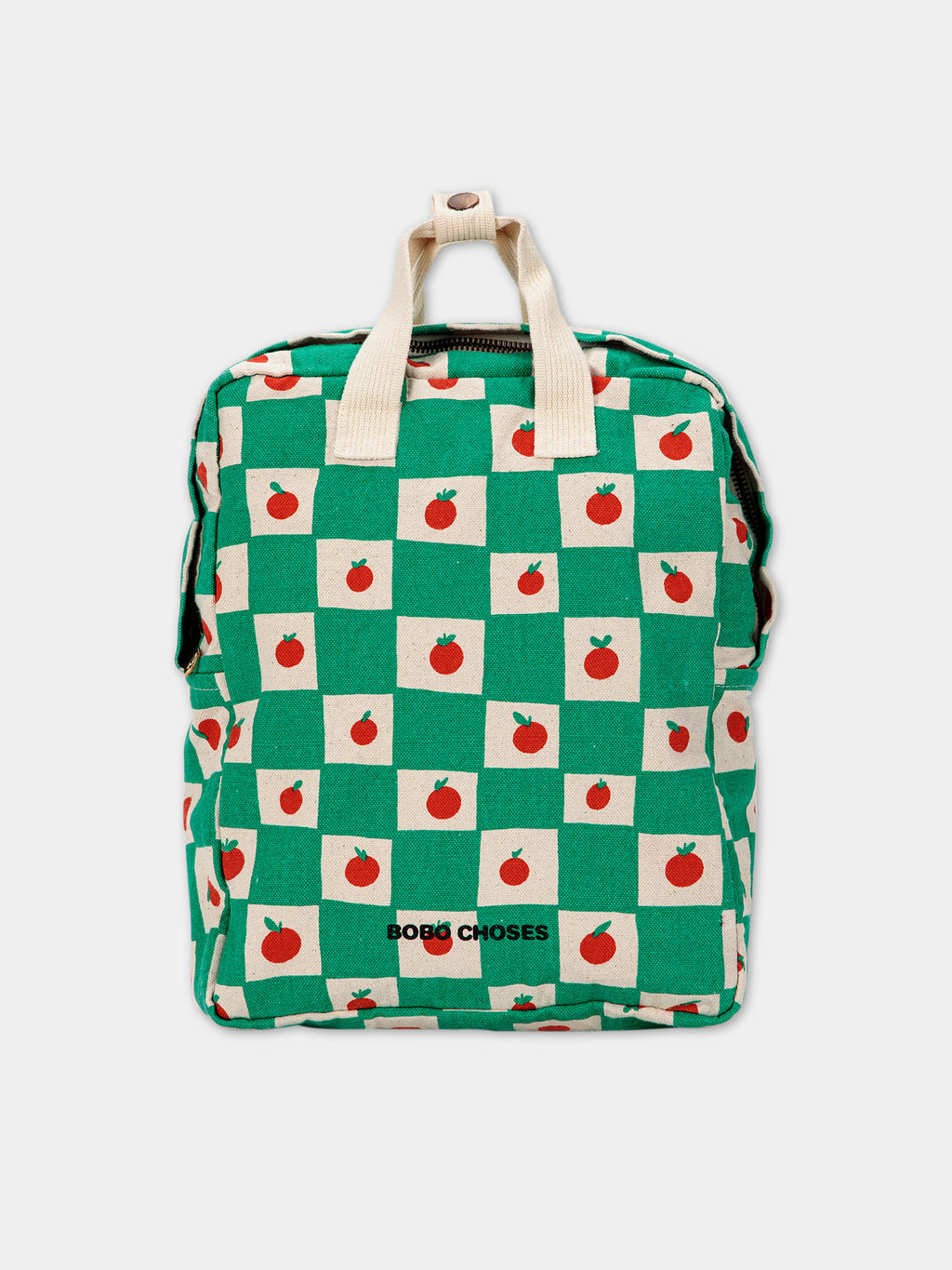 Green backpack with tomatoes for kids