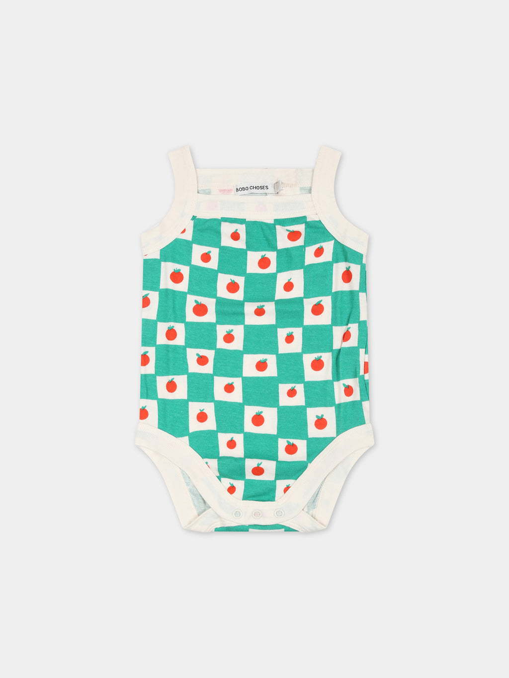 Green bodysuit for babykids with tomatoes