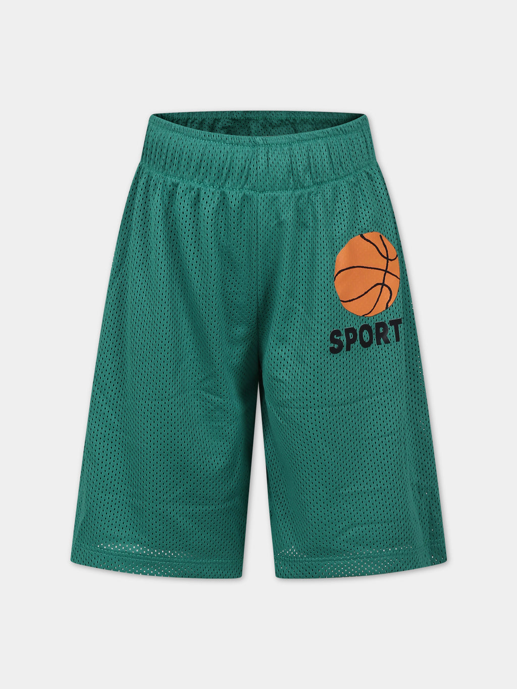 Green sports shorts for kids with basketball
