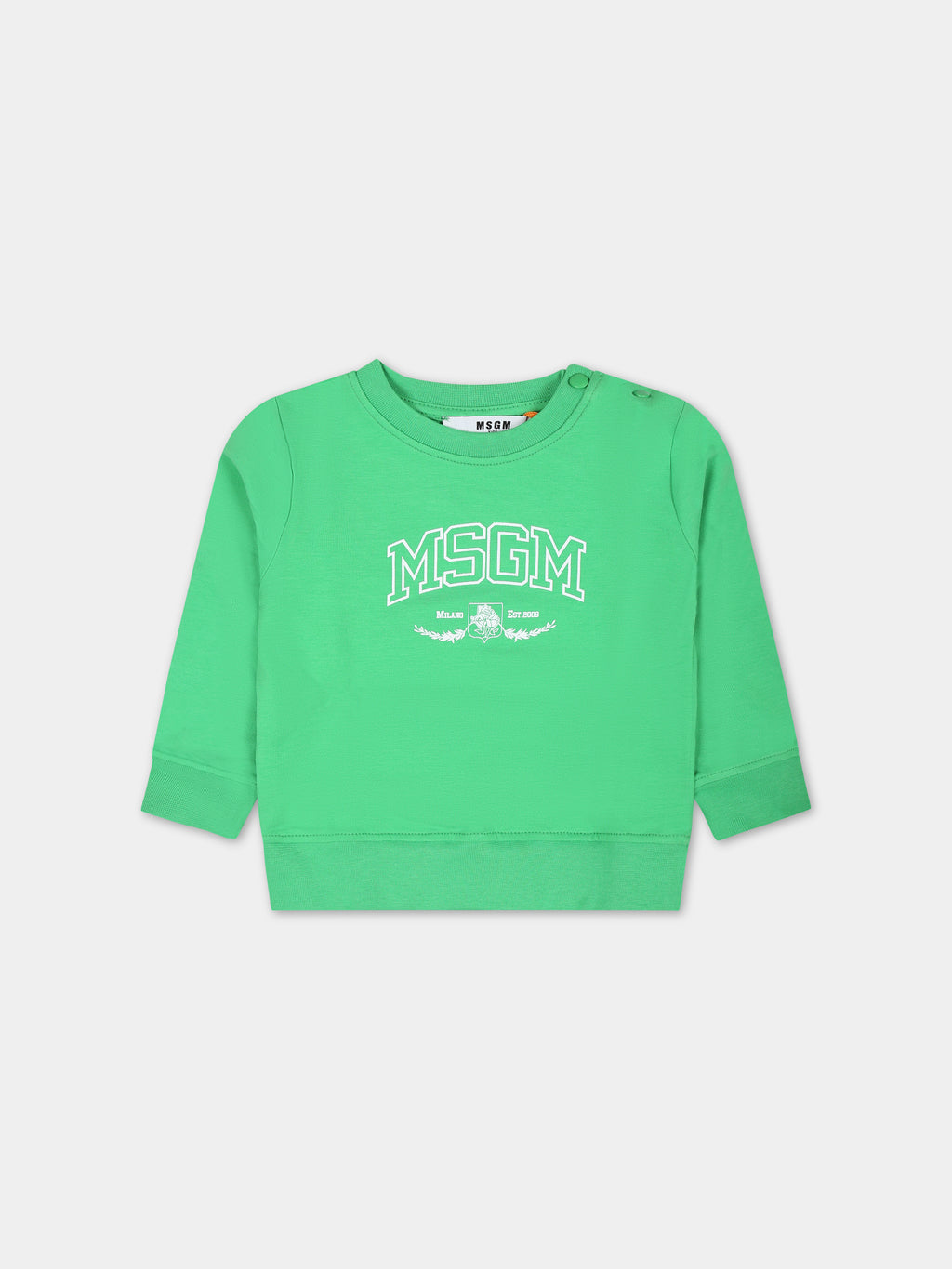 Green sweatshirt for baby boy with logo