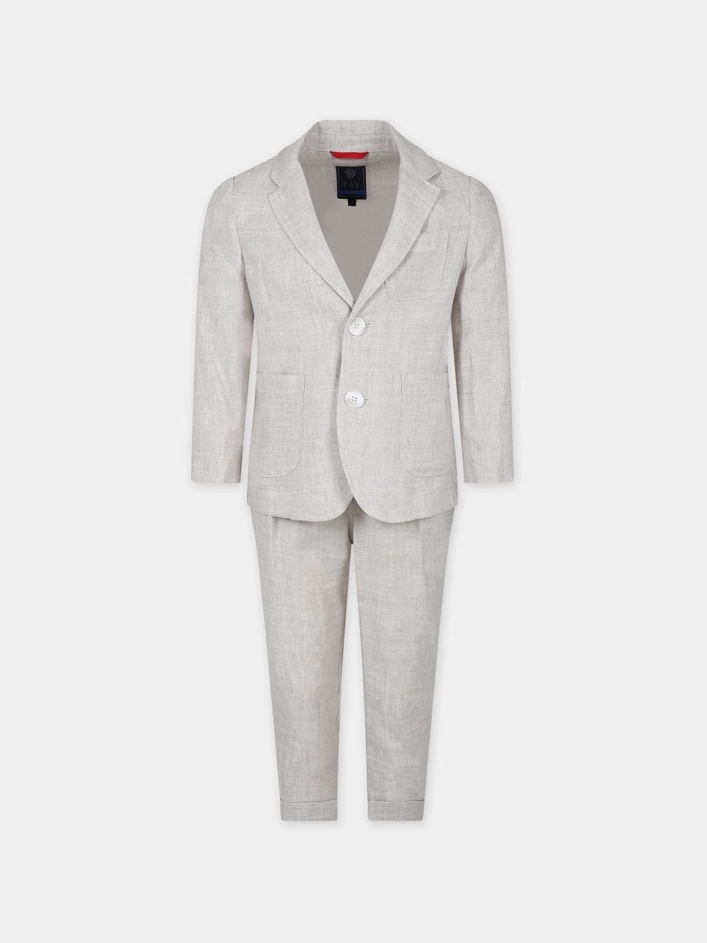Beige suit for boy with logo