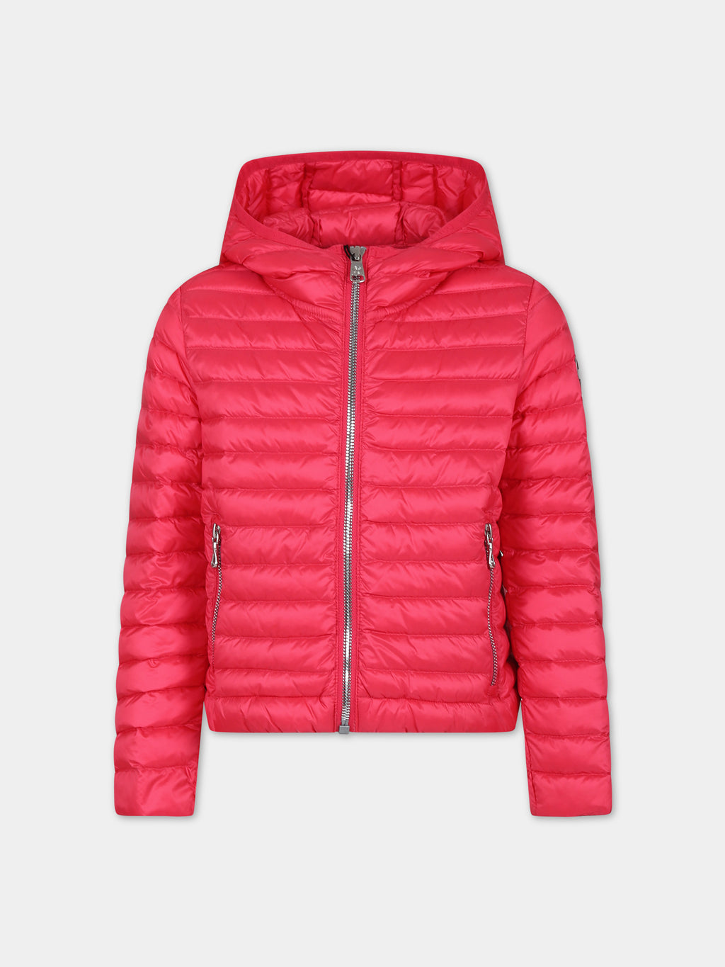 Fuchsia down jacket for girl with logo
