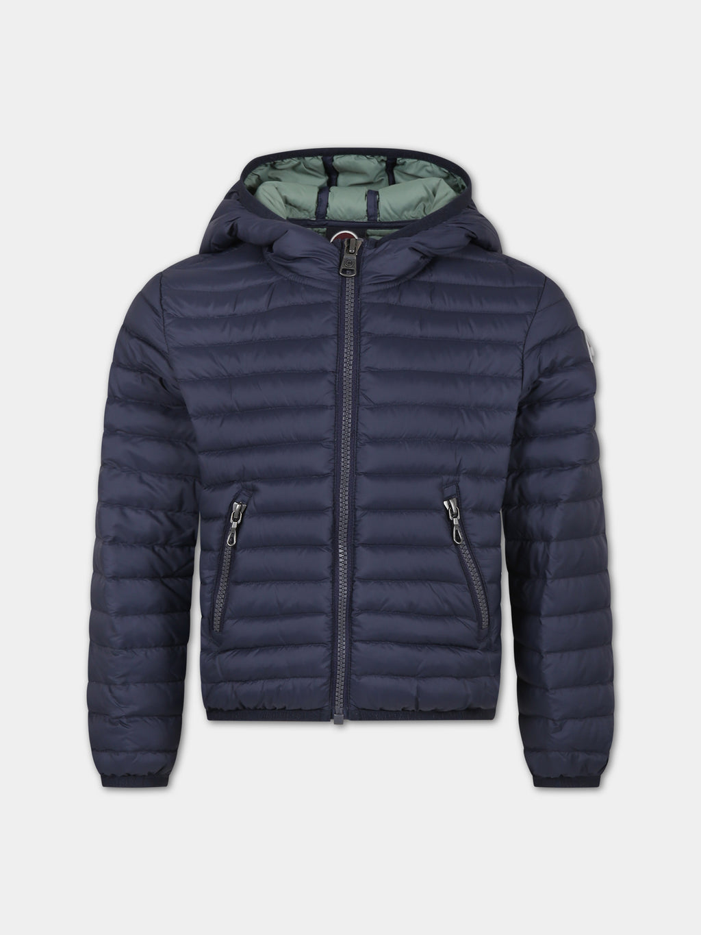 Blue down jacket for boy with logo