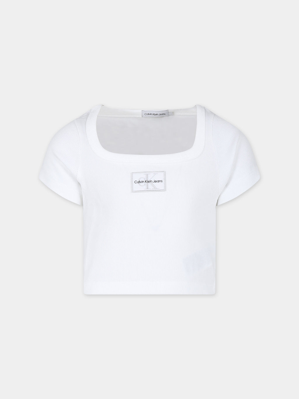T-shirt crop bianca per bambina con logo