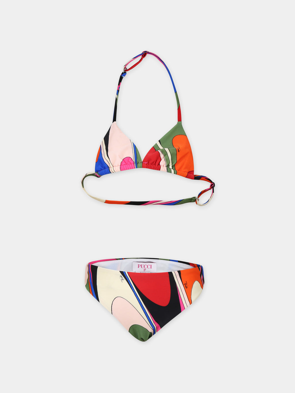 Bikini multicolor per bambina con stampa e logo