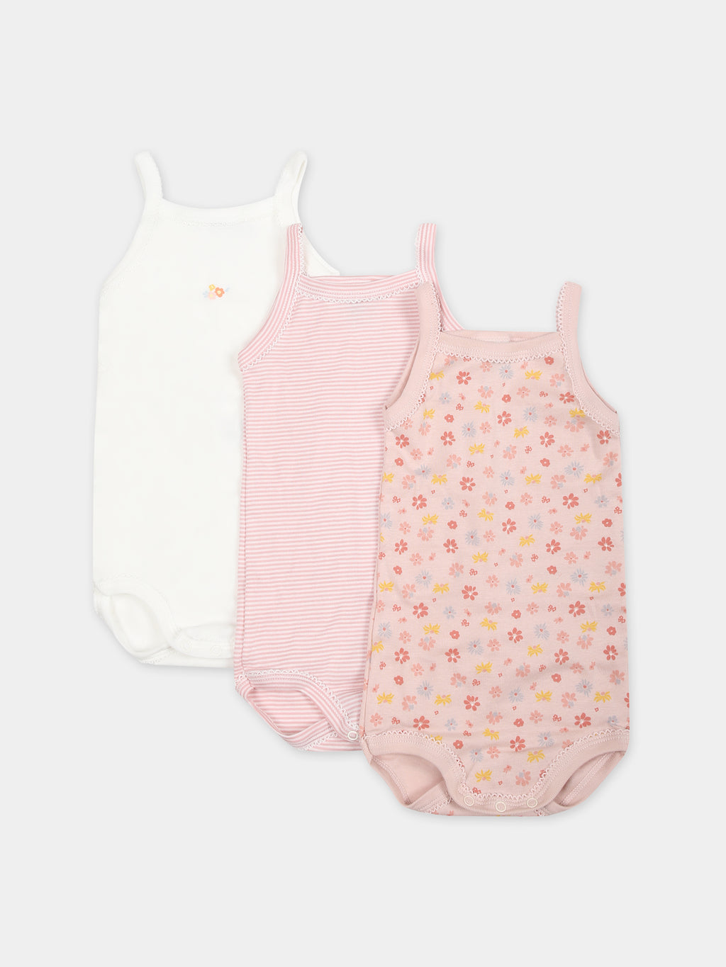 Multicolor set for baby girl with flowers and stripes