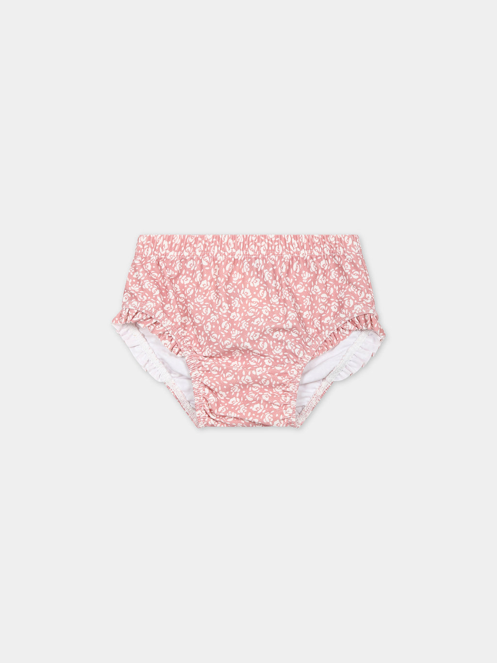 Pink swim briefs for baby girl with flowers print