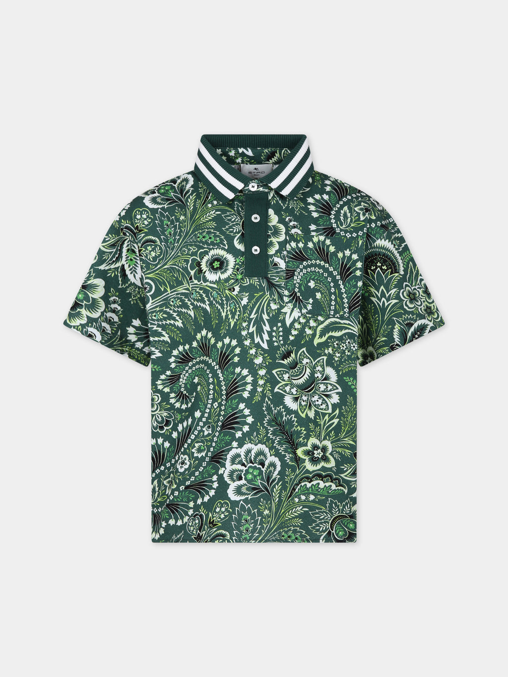 Green polo shirt for boy with paisley pattern
